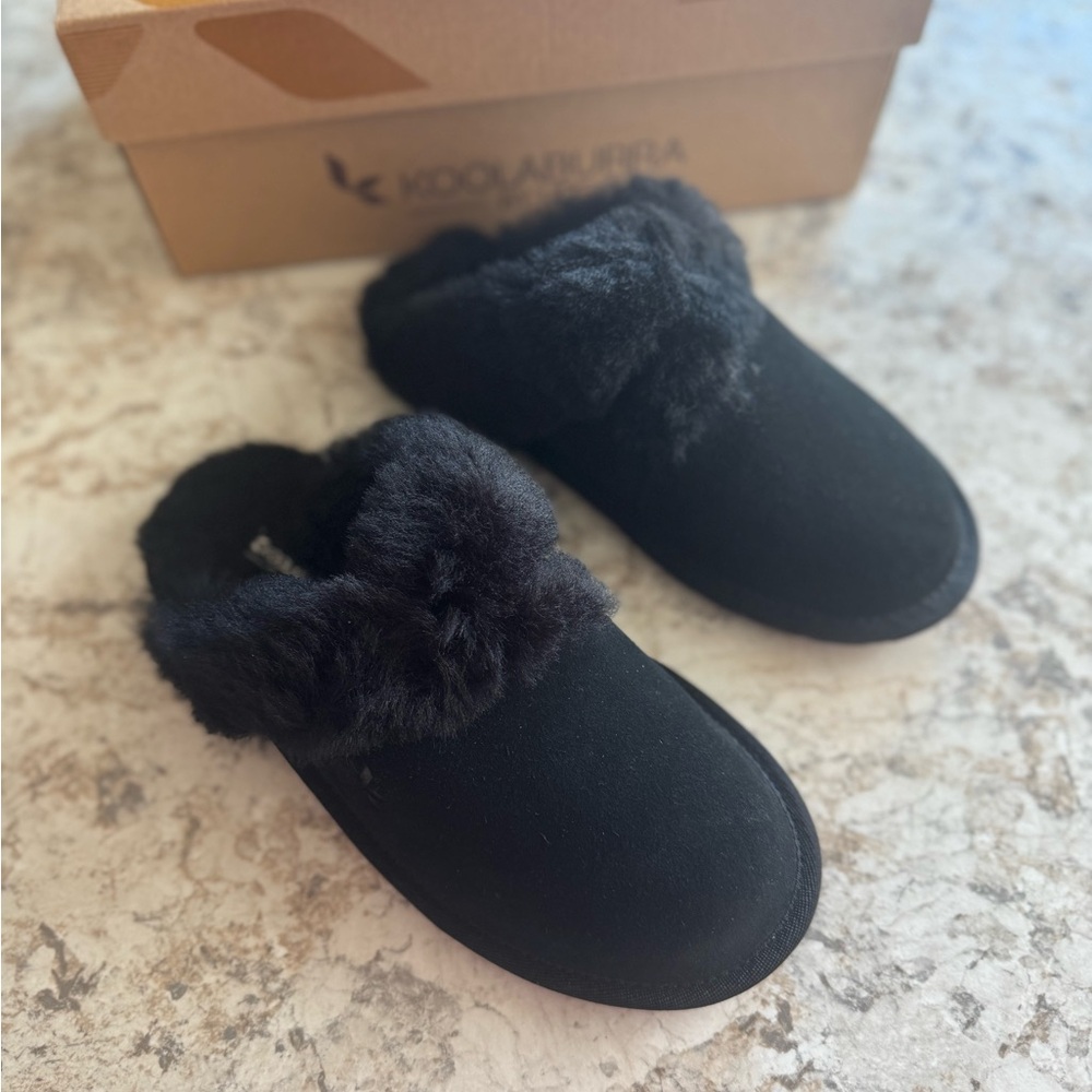 UGG Black Fuzzy Slippers